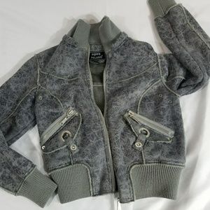 Distressed Gray Pepe Peluso Crop Bomber Jacket